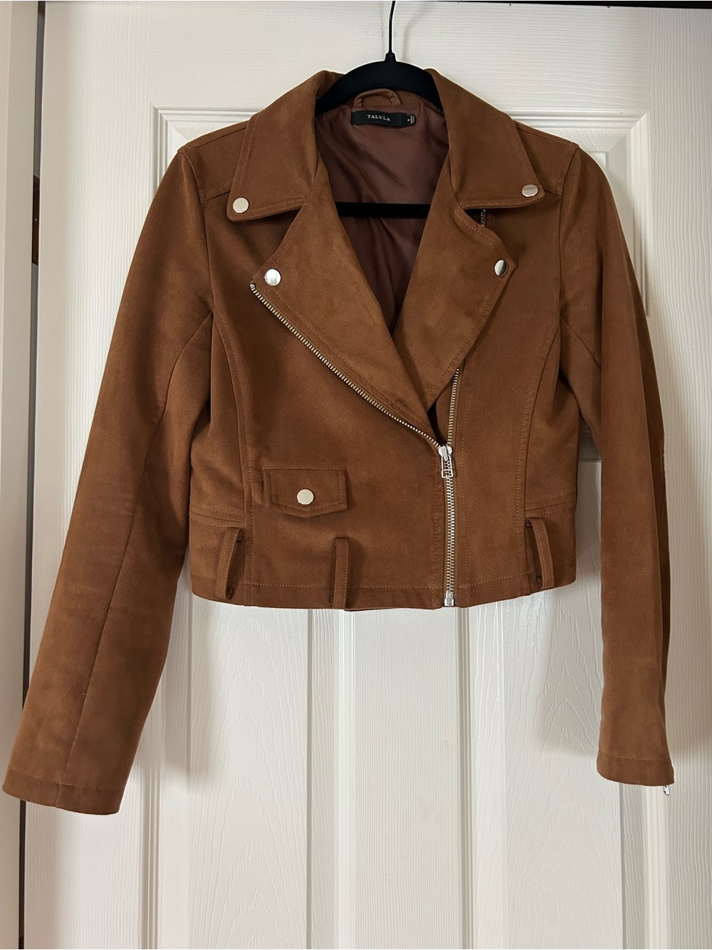 Talula Suede Moto Jacket in Chestnut Brown